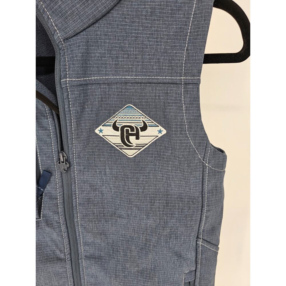 Cowboy Hardware youth boy's Sz L blue polyester shell vest Western Zip Up - Picture 2 of 4